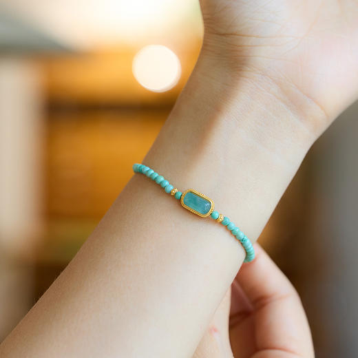 【新款湖北原矿绿松石手链】新中式原矿天然小绿松石手链女 单圈手串 国风超细小众礼物 商品图12