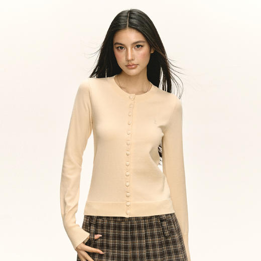 Ariseism 美式复古纯色短款修身针织开衫女春季新款内搭打底上衣 商品图1