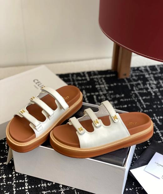 赛琳新款魔术贴细带小标显瘦鞋拖款纯皮凉鞋 商品图1