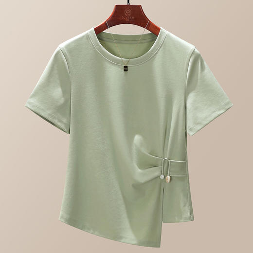 「自」全新升级【铂金会员109/天猫139/差价30】(12254)洛诗琳不规则t恤2025夏季新款洋气减龄时尚显瘦收腰上衣 商品图3