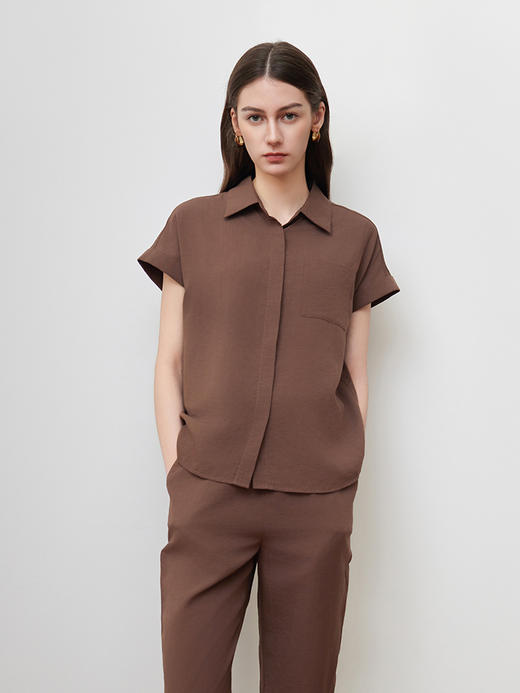 【莱赛尔+棉+麻上衣】25年夏季新品女士纯色舒适透气短袖衬衫 商品图0