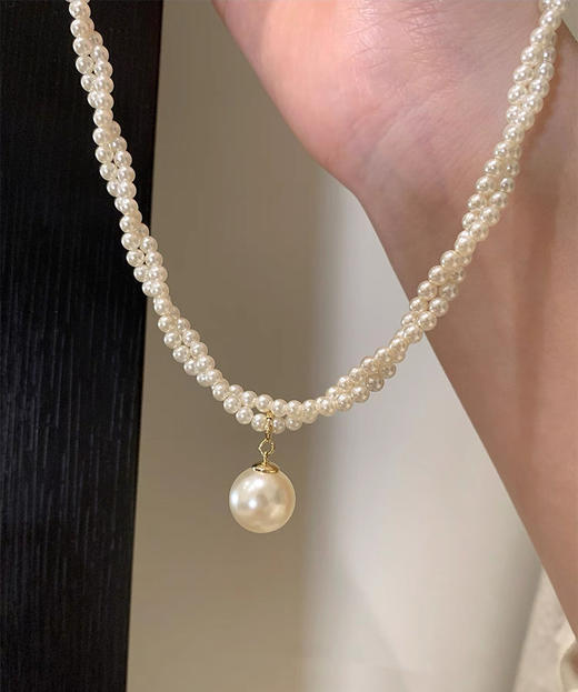 Oflye潮流饰品   双层复古珍珠款项链女轻奢小众高级珍珠珠锁骨链吊坠法式气质颈链★ 商品图7