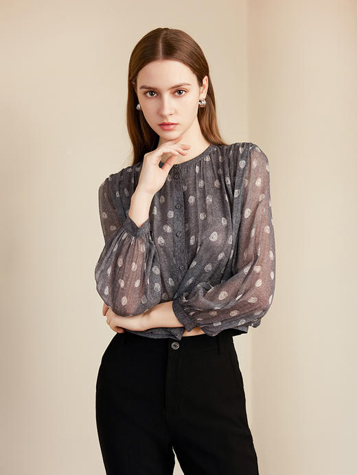 【桑蚕丝印花上衣】25年夏季新品女士真丝印花薄款双层防透上衣 商品图2