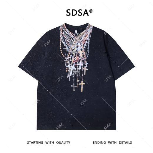 T3762夏季高级感新款男士项链印花设计短袖T恤满天星宽松百搭圆领上衣 商品图1