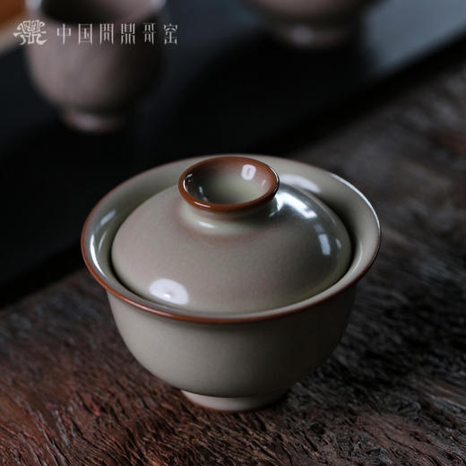 问鼎哥窑无纹金标款元宝二才盖碗 商品图2