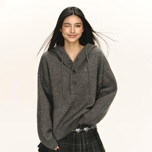 Ariseism 美式复古连帽宽松毛衣外套女春秋新款上衣 商品图0