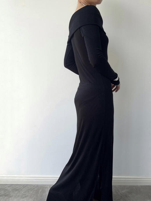 CG｜Jiali Dress [ 黑色针织长袖一字肩连衣裙] 商品图1