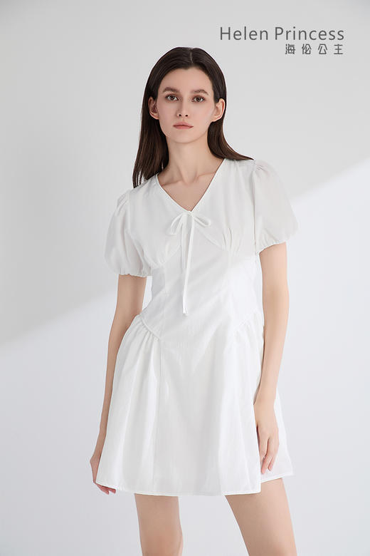 V领蝴蝶结泡泡袖连衣裙 商品图7