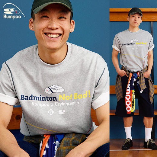 CryingCenterkumpoo薰风羽毛球联名系列 球场车线花灰短袖 商品图0