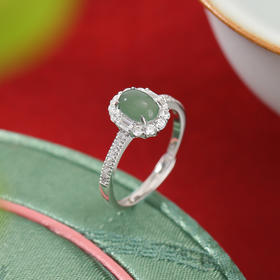 【敦煌月泉·蓝水翡翠戒指】敦煌小众蓝水翡翠 复古轻奢时尚蛋面戒指简约