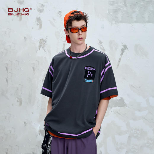 BJHG不计后果 创意趣味撞色短袖t恤男生夏季2025新款休闲宽松半袖 商品图2