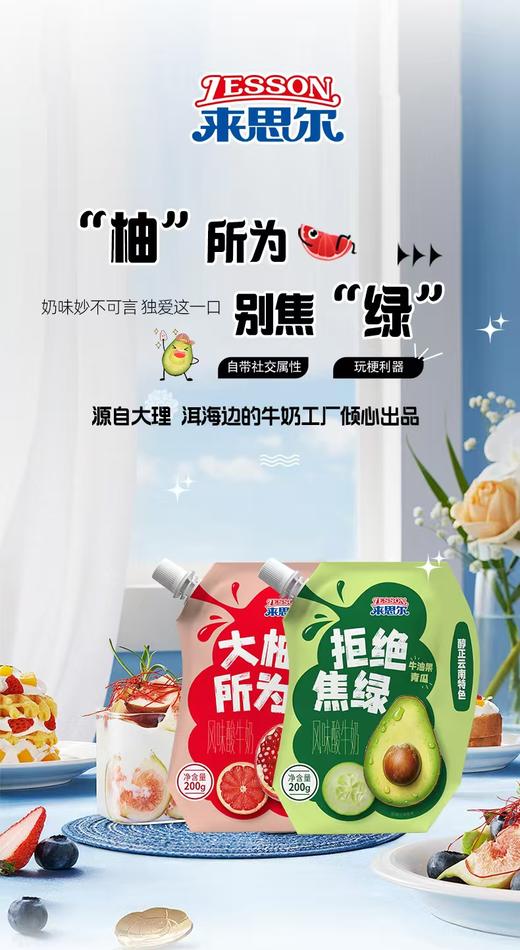 来思尔 牛油果青瓜 西柚石榴 小食袋风味低温酸奶10袋*200g 厂家直发 商品图0