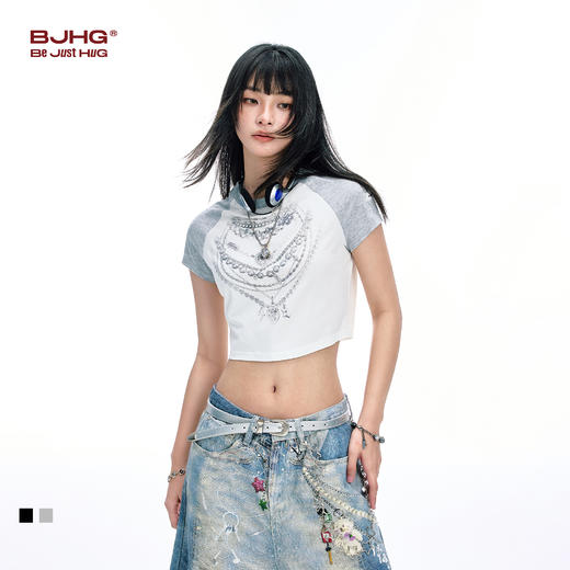 BJHG不计后果 美式凉感短袖t恤女夏季潮牌修身设计感短款半袖衣服 商品图0