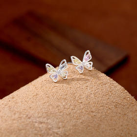 【敦煌彩蝶纯银小耳钉】敦煌小众简约女士 彩钻蝴蝶耳钉养耳洞 小巧甜美小清新耳饰