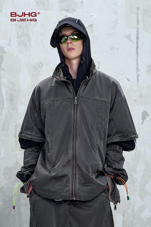 BJHG不计后果可拆卸短袖衬衫男夏季设计感拼接做旧美式休闲短袖 商品图5