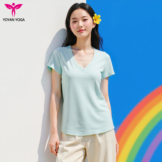 悠妍简约V领短袖T恤DX25529 莱赛尔天丝面料瑜伽服女运动上衣 商品图4