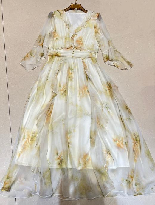 夏季“蔓舞轻纱”气质黄花收腰长裙 162797462 商品图0