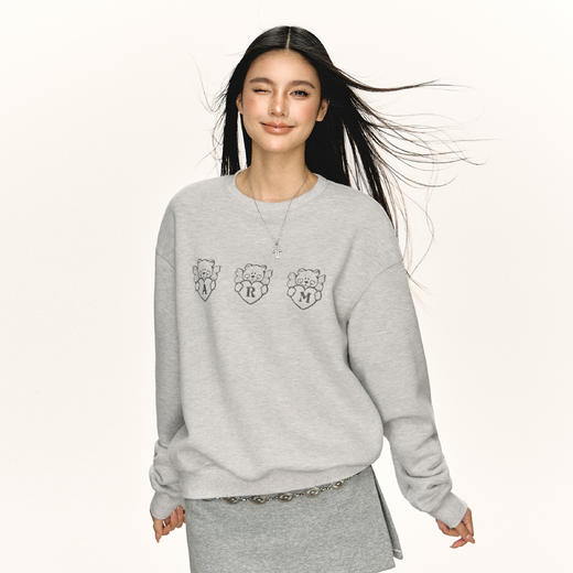 Ariseism 美式复古灰色印花宽松卫衣女春秋新款上衣 商品图3