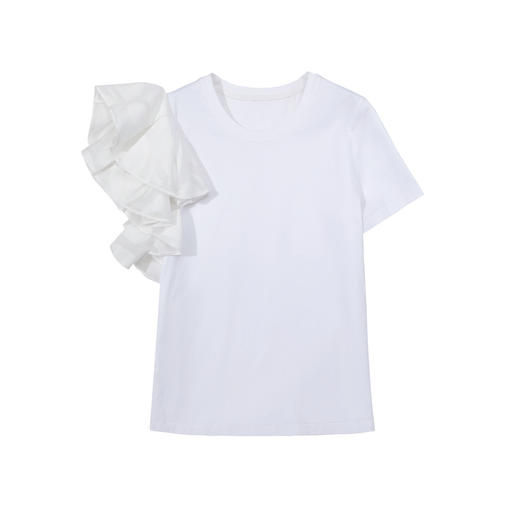 谜底T恤短袖女2025夏季新品休闲日常不对称合身H型上衣252MT0521 商品图4