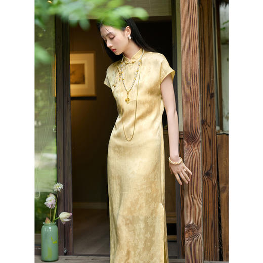 三彩【柔金玉影】2025夏季新款莱赛尔连衣裙A字裙两件套长裙C 商品图3