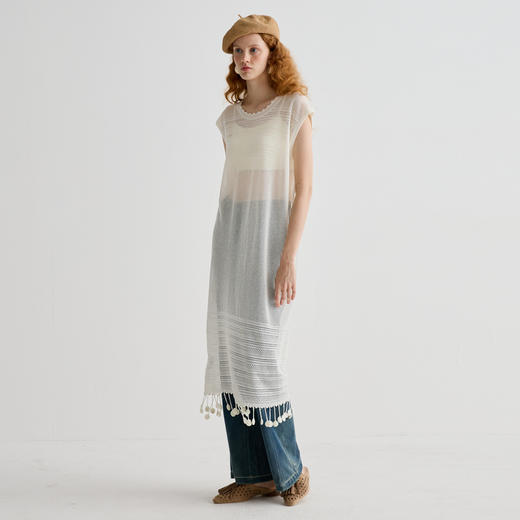 谜底针织连衣裙无袖女2025夏季新品复古文艺两件套长裙252MZ0858 商品图1