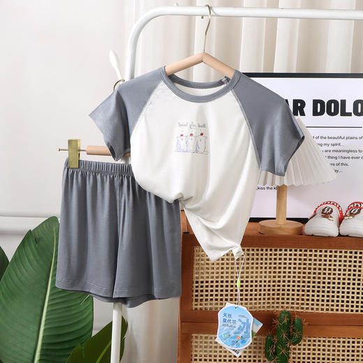 （两套5折）儿童男女款中小童A类无骨莫代尔短袖家居服套装 商品图6