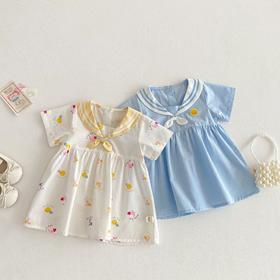 【夏季海军风，可爱满满！】女童小鸭连衣裙新款 夏季儿童可爱海军风 宝宝夏装满版卡通裙子-QQ