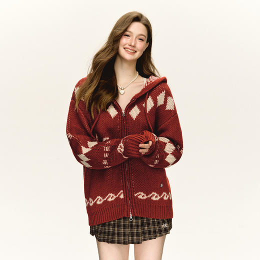 Ariseism 美式复古宽松连帽拉链开衫毛衣外套女春秋新款上衣 商品图3