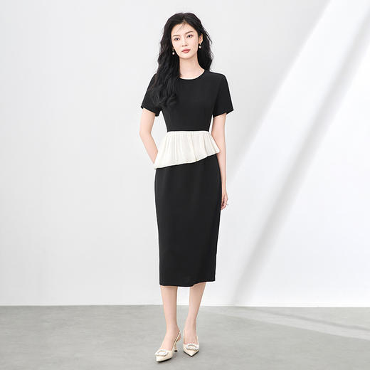 「高货wl」全新升级【铂金会员367/天猫489/差价122】(03818)洛诗琳气质醋酸缎面拼接连衣裙2025夏季新款收腰显瘦裙子 商品图0