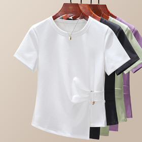 「自」全新升级【铂金会员109/天猫139/差价30】(12254)洛诗琳不规则t恤2025夏季新款洋气减龄时尚显瘦收腰上衣