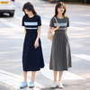 【五折购】熙世界夏日穿搭航海系撞色条纹连衣裙女短袖夏季圆领收腰显瘦长裙 商品缩略图2
