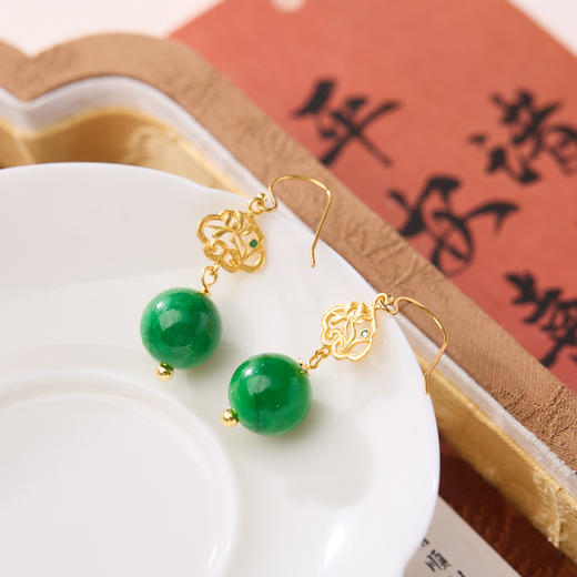 【敦煌碧华·翡翠干青耳坠】新中式翡翠干青耳坠 祖母绿干青高级感翡翠耳环 商品图1