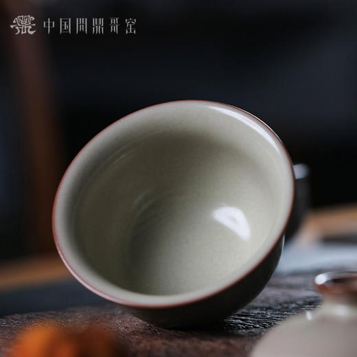 问鼎哥窑无纹金标款元宝二才盖碗 商品图4