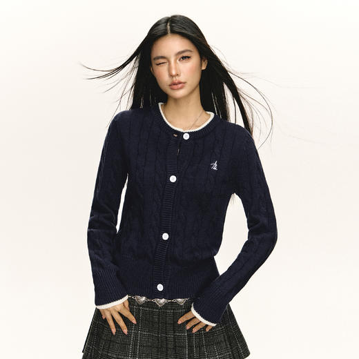 Ariseism 美式复古修身绞花开衫毛衣外套女春秋新款内搭打底上衣 商品图2