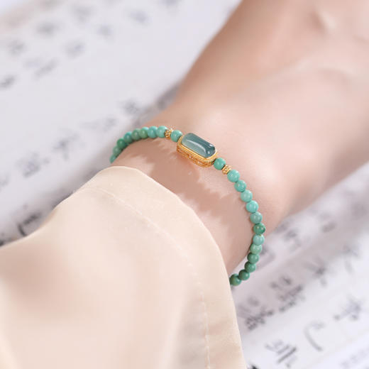 【新款湖北原矿绿松石手链】新中式原矿天然小绿松石手链女 单圈手串 国风超细小众礼物 商品图9