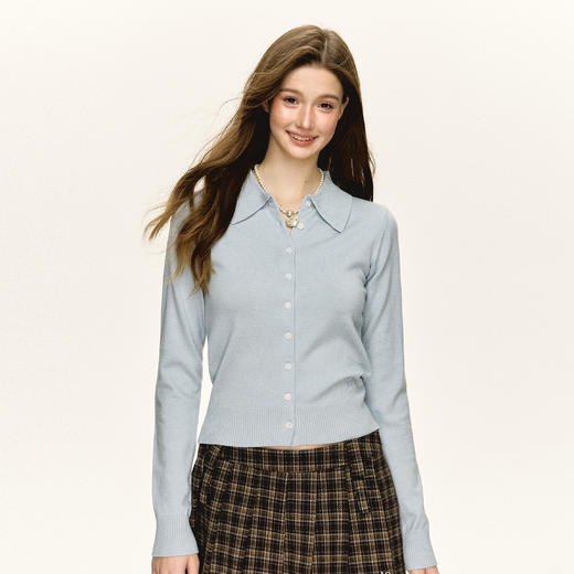 Ariseism 美式复古薄款翻领短款开衫女春季新款修身显瘦上衣 商品图1