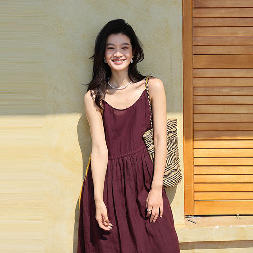 绽放旅行女装200朵/拼接撞色肩带抽皱可调节双层吊带连衣裙女舒适 商品图1