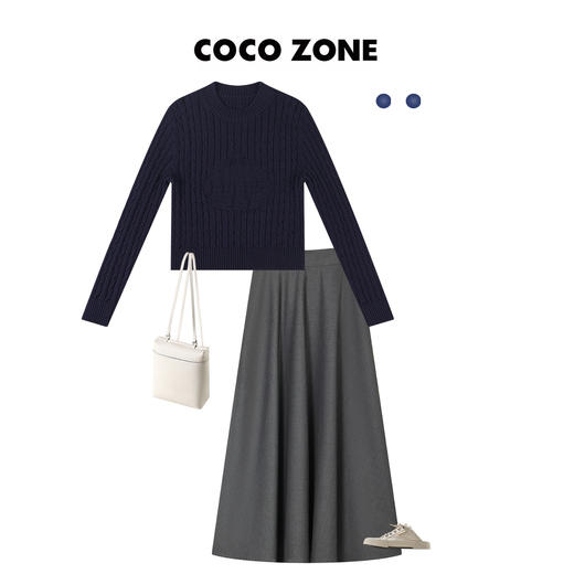 刘一一&COCO ZONE气质半身裙百褶大摆显瘦中高腰A字长裙 23C19205 商品图3