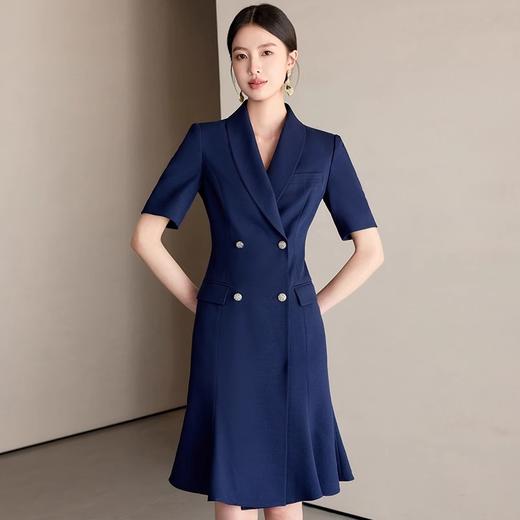 IWY/藏青色职业西装连衣裙女夏季气质修身鱼尾裙主持人演讲比赛正装25Q771 商品图0
