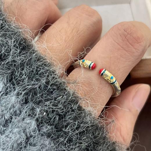 250819售罄下架|售完不补【敦煌瑞锦·卷草纹铜钱戒指】敦煌卷草纹吉言戒指 女实心描金雕刻银指环 国风礼物 商品图0