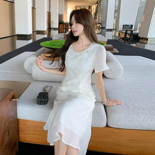 奢姿大码女装2025夏季法式波西米亚风连衣裙胖妹妹时尚拼接裙子9952821389 商品图0