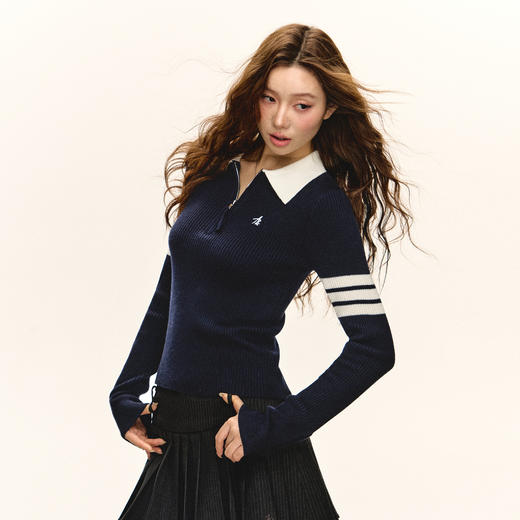 Ariseism 美式复古半拉链修身针织毛衣女春秋新款内搭打底上衣 商品图3