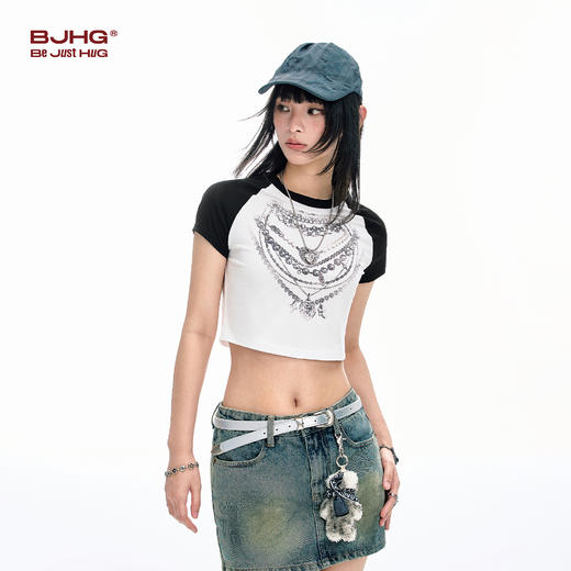 BJHG不计后果 美式凉感短袖t恤女夏季潮牌修身设计感短款半袖衣服 商品图1