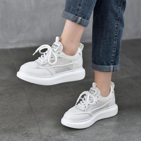 TN T6761-01透气网面系带休闲轻便厚底网鞋真皮小白鞋