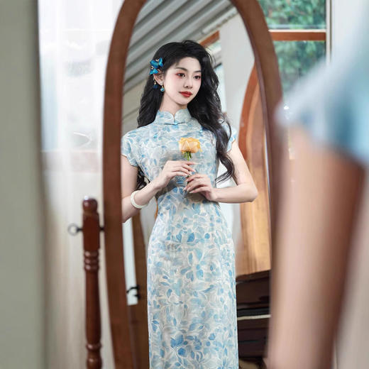高档传统青花瓷国风修身素雅旗袍QJZ1056 商品图1