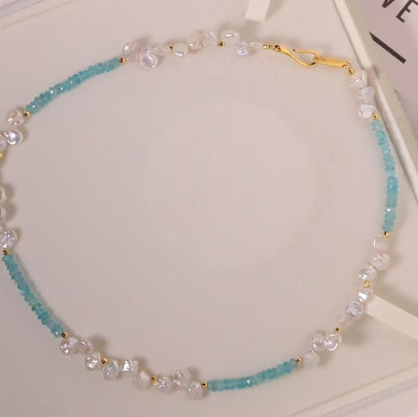 【甄珠贝】自带温柔和随性 蓝磷灰石和淡水无核花瓣珍珠项链 商品图1