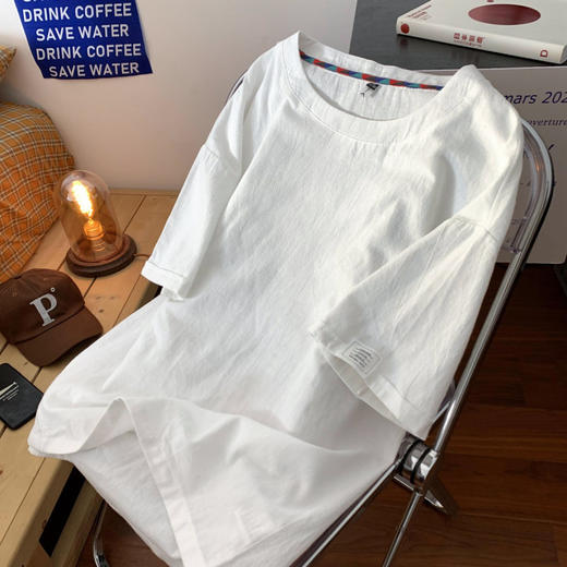 【亚麻短袖T恤】夏季新款潮流棉麻半袖 宽松纯色打底衫潮体恤上衣  商品图5