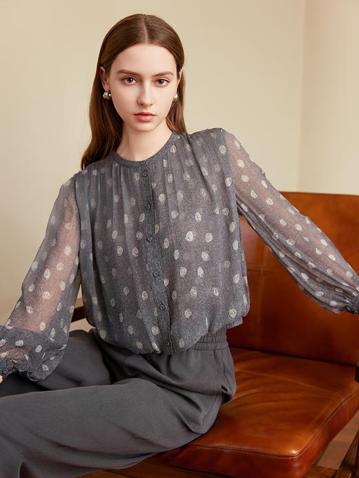 【桑蚕丝印花上衣】25年夏季新品女士真丝印花薄款双层防透上衣 商品图1