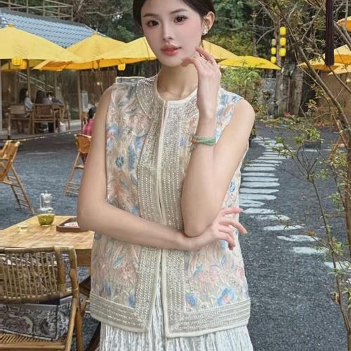 【AUChris澳克里斯 重工钉珠轻奢真丝马甲】立体绣花工艺 轻薄透气 灵气生动 商品图1