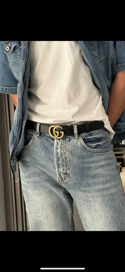 Gucci logo 黑金 腰带 商品图2